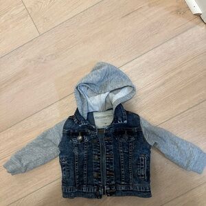 Nordstrom Tucker & Tate Toddler Denim Jacket with Gray Sleeves and hoodie
